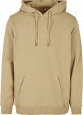 BY215 hooded sweatshirt by Build Your Brand in tan, featuring a front pocket and drawstrings.