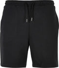 The BY251 shorts by Build Your Brand feature a plain black design with an elastic waistband and drawstring.