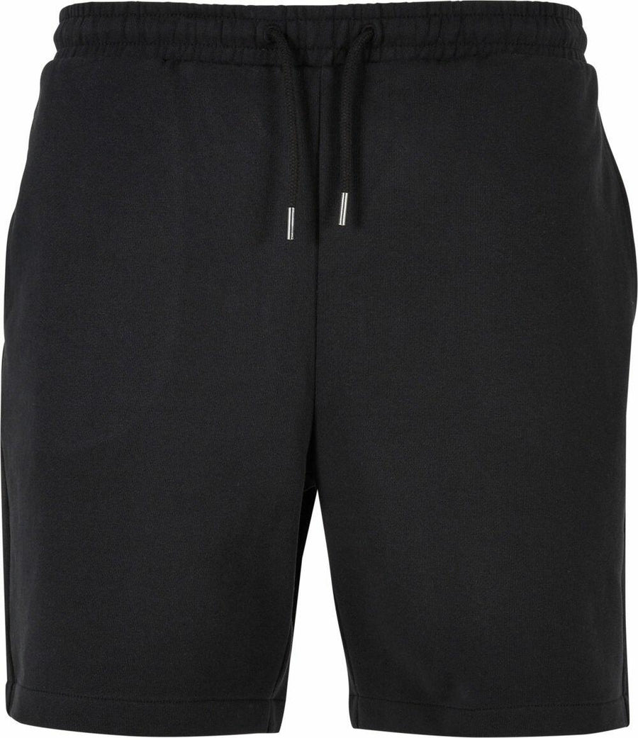 The BY251 shorts by Build Your Brand feature a plain black design with an elastic waistband and drawstring.