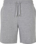 The BY251 shorts from Build Your Brand feature a gray knit material, an elastic waistband, and a drawstring.