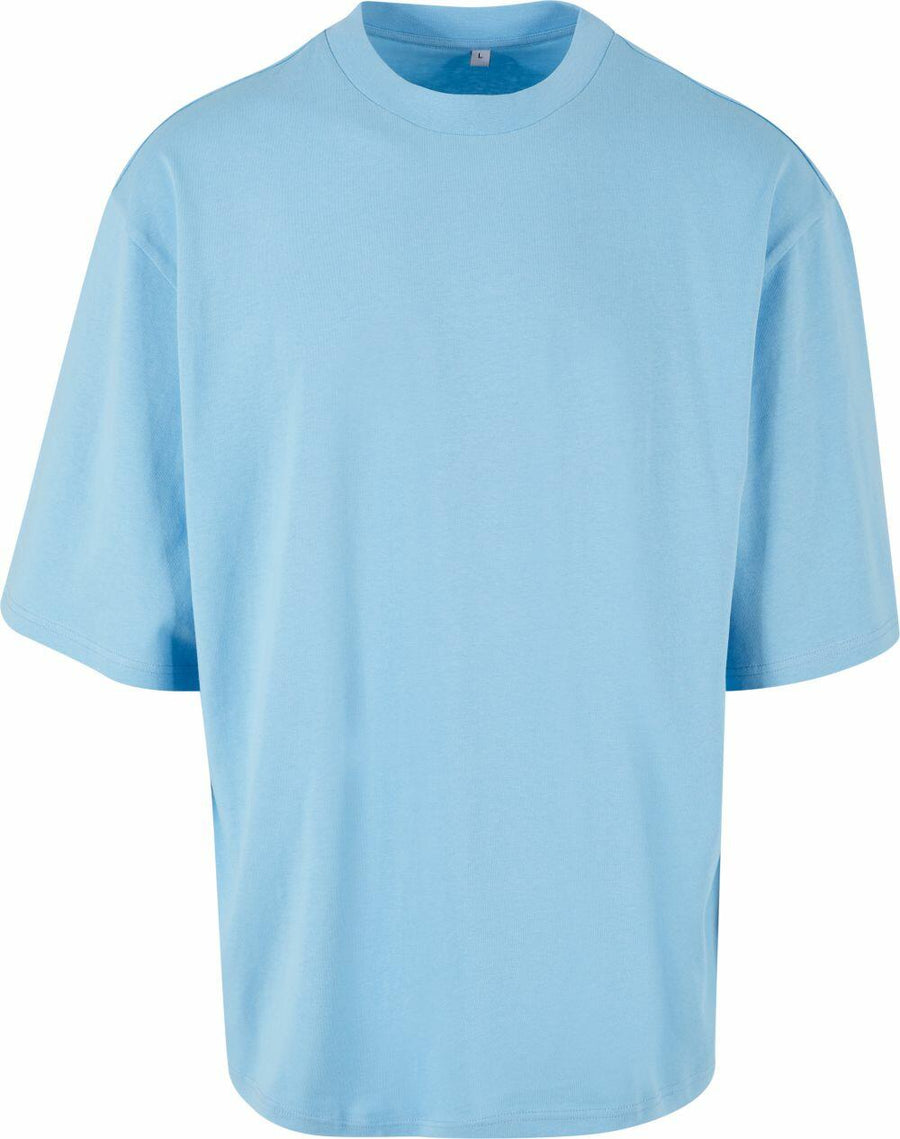 BY256 by Build Your Brand: A light blue, short-sleeved, crew neck t-shirt displayed on a plain background.