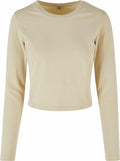Product BY261 from Build Your Brand: A beige long-sleeve cropped shirt featuring a round neckline, showcased against a white background.
