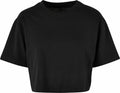 BY264 by Build Your Brand is a black cropped T-shirt featuring short sleeves and a round neckline.