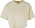 BY264 by Build Your Brand is a plain beige cropped t-shirt featuring short sleeves and a round neckline, displayed against a white background.