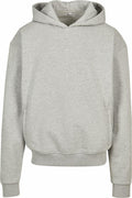 BY268 hooded sweatshirt by Build Your Brand, featuring long sleeves and a front pocket, displayed against a plain background.