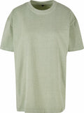 The BY270 by Build Your Brand is showcased against a white backdrop, featuring a plain short-sleeve design in a light green hue and a classic crew neck. The fabric looks soft and comfortable, offering a loose, casual fit.