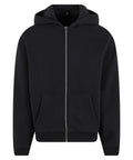 The Hoodies product is a plain black zip-up hoodie featuring a hood, front zip fastening, and two front pockets, shown on a white background.