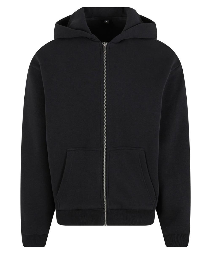 The Hoodies product is a plain black zip-up hoodie featuring a hood, front zip fastening, and two front pockets, shown on a white background.
