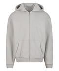 The Hoodies product is a light grey zip-up hoodie featuring a front zip, two front pockets, and a hood, shown against a white background.