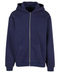 The Hoodies product is a plain navy blue zip-up hoodie with a hood, front zip fastening, and two front pockets, shown against a white background.