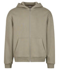 The Hoodies product is a plain, light olive green zip-up with a hood, front zip, ribbed cuffs and hem, and two front pockets, shown on a white background.