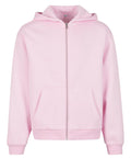 The Hoodies product is a light pink zip-up hoodie featuring a front zip, two front pockets, ribbed cuffs and hem, and a hood, displayed against a plain white background.