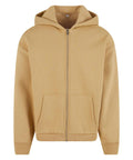 The Hoodies product is a plain beige zip-up hoodie featuring a hood, full front zip, and two front pockets, shown against a white background.