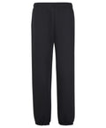 Tracksuit bottoms: Plain black tracksuit bottoms featuring an elasticated waistband and elasticated cuffs, shown on a white background.