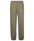 A pair of joggers in plain olive green, featuring an elasticated waistband and cuffs, shown against a white background.