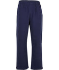 Trackwear navy blue sweatpants with a plain design, elasticated waistband, and straight legs, shown against a white background.