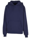 A navy blue Hoodies sweatshirt with a hood, long sleeves, front kangaroo pocket, and ribbed cuffs and hem is shown against a white background.