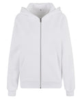 The Hoodies product is a plain white zip-up hoodie featuring a hood, front zip, and two front pockets. It is displayed against a white background.