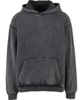 A dark grey hoodie with long sleeves, ribbed cuffs and hem, a large front pocket, and hood, shown against a plain white background.