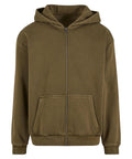 The Hoodies product is a plain olive green zip-up with a hood, long sleeves, front zip, and two front pockets, shown on a white background.