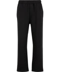 Black tracksuit bottoms with an elasticated waistband and straight legs, displayed against a white background.