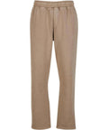 Beige tracksuit bottoms featuring an elasticated waistband and straight legs, shown against a white background.