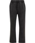Black sweatpants with a straight-leg cut, elastic waistband, and side pockets, shown against a white background.