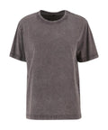 A T-shirts product featuring a washed-out dark grey colour, plain design, short sleeves, and a crew neck, shown on a white background.