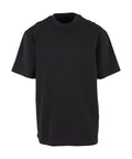 A black short-sleeve T-shirt with a crew neckline, displayed on a white background.