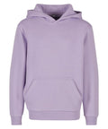 A lavender hoodie sweatshirt with a hood, front kangaroo pocket, long sleeves, and ribbed cuffs and hem is shown on a white background.
