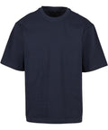 A plain, dark navy blue T-shirt short-sleeve with a crew neck, shown on a white background. No visible logos, patterns, or designs.