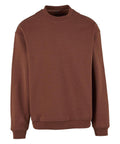 The sweatshirts feature a plain brown crew neck design with long sleeves, ribbed cuffs, and a ribbed hem, shown against a white background.