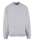 A sweatshirt product in plain light grey, featuring a crew neck, long sleeves, ribbed cuffs, and a ribbed hem, shown against a white background.