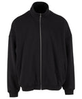 The Jackets product is a plain black zip-up jacket featuring a high collar, long sleeves, ribbed cuffs and hem, and two side pockets, shown against a white background.