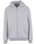 The Hoodies product is a light grey zip-up hoodie with an attached hood, front zip, two slanted pockets, and ribbed cuffs and hem, shown against a white background.