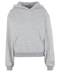 A light grey "Hoodies" sweatshirt featuring long sleeves, a hood, front kangaroo pocket, and ribbed cuffs and hem, shown on a white background.