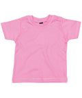 The Babybugz BZ002 is a pink short-sleeve toddler t-shirt featuring snap buttons on one shoulder, displayed flat against a plain background.