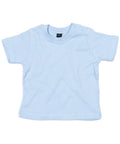 Babybugz BZ002 light blue short-sleeve T-shirt for infants features two snap buttons on the left shoulder for easy dressing. The soft and comfortable fabric makes it ideal for babies, and it is shown against a white background.
