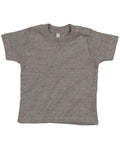 The Babybugz BZ002 is a gray short-sleeve toddler shirt featuring a round neckline and a convenient button closure on the shoulder.