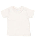 A Babybugz BZ002 T-shirt for infants, featuring a simple white design with short sleeves and two buttons at the neckline.