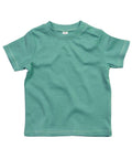 The Babybugz BZ002, a plain green short-sleeve t-shirt featuring buttons on one shoulder, is displayed against a white background.