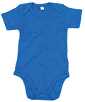 A simple blue Babybugz BZ010 onesie featuring short sleeves and three snap buttons at the bottom.
