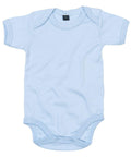The BZ010 from Babybugz is a light blue baby onesie featuring short sleeves and three snaps at the bottom. This onesie boasts a minimalist design without any patterns or prints.