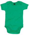 A vibrant green BZ010 baby onesie from Babybugz, featuring short sleeves and three snap buttons at the bottom. The onesie is displayed flat on a simple white background.