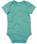 A Babybugz BZ010 teal baby onesie with short sleeves and three snap buttons at the bottom, displayed on a plain white background.