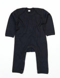 Product BZ013, a black long-sleeve baby onesie with snap buttons at the legs from Babybugz, laid flat on a white background.