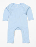 The Babybugz BZ013 is a light blue long-sleeve baby onesie featuring snap closures at the bottom.