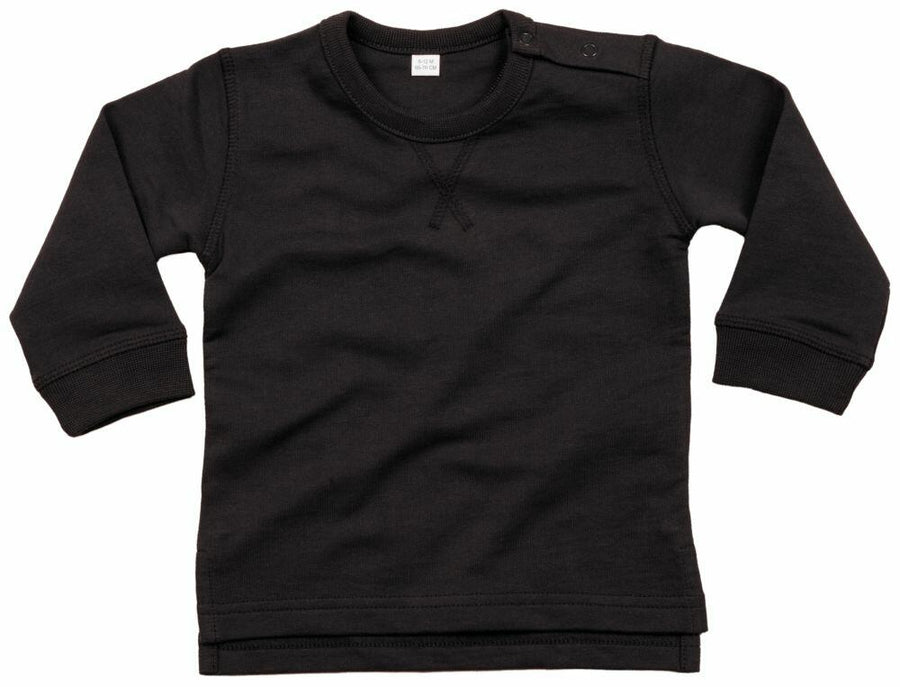 A Babybugz BZ031 plain black toddler shirt featuring long sleeves and button details on the shoulder.