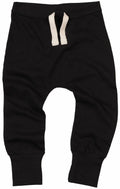 Babybugz BZ033 children's black sweatpants featuring white drawstrings and ribbed cuffs, showcased against a white background.