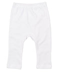 Elastic waistband baby leggings in white, featuring a simple design, displayed flat against a plain background. Product Name: BZ049 by Babybugz.